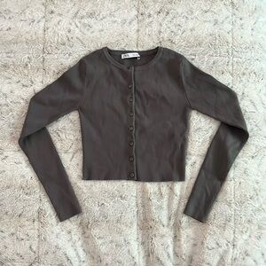 zara grey button long sleeve cardigan